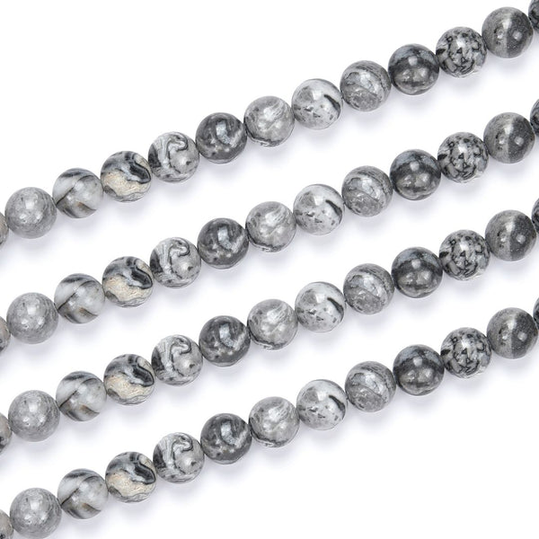Natural Landscape Jasper Gemstone Round Beads, 1 Strand/15 Inch, Size Selections: 4mm/6mm/8mm/10mm