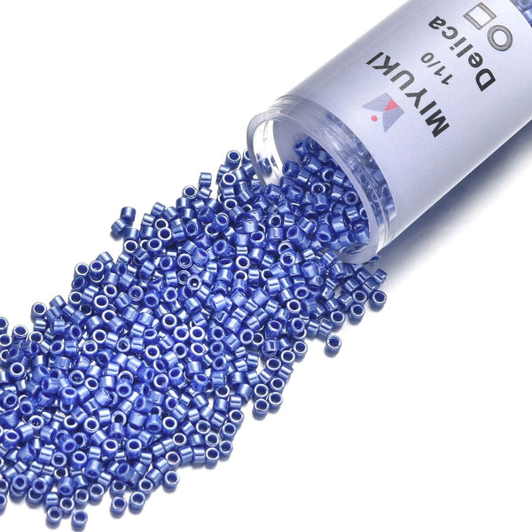 7.5g Miyuki Delica 11/0 Seed Beads, Opaque Luster Cyan Blue DB1569