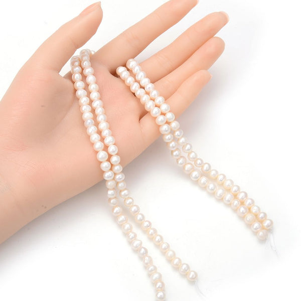 Adabele Natural AA Grade Potato Round Pearl Beads, White Cultured Freshwater Pearls, 6-7mm, 1 Strand/14 Inch, FP1-67