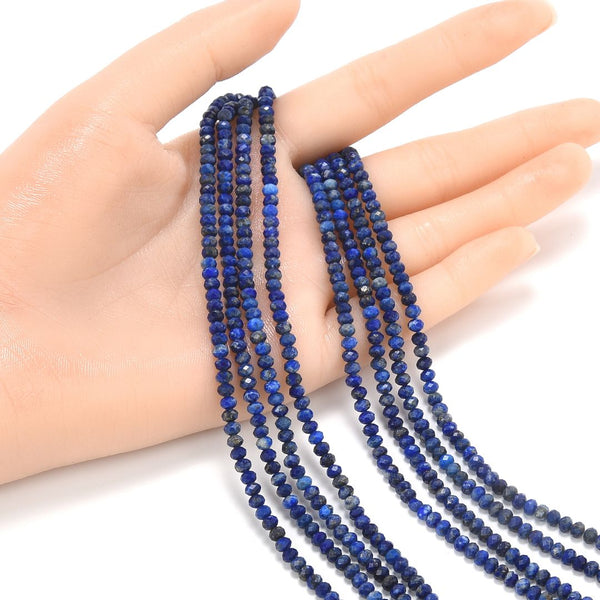 Natural Blue Lapis lazuli Gemstone Tiny Small Faceted Rondelle Beads, 3x2mm, Hole ID 0.65mm, 15 Inch/1 Strand, GK-A7