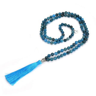 Adabele Premium 108 Mala Bead Tassel Necklace, 8mm Natural Blue Apatite Gemstone, Buddhist Japa Prayer Beaded Jewelry RGN18