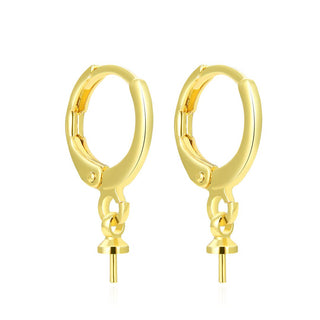 20pcs Tarnish Resistant Round Hoop Huggie Earring Hooks, with 3mm Eye Pin Bail, 18K Yellow Gold Plated Brass, 14mm, BF265
