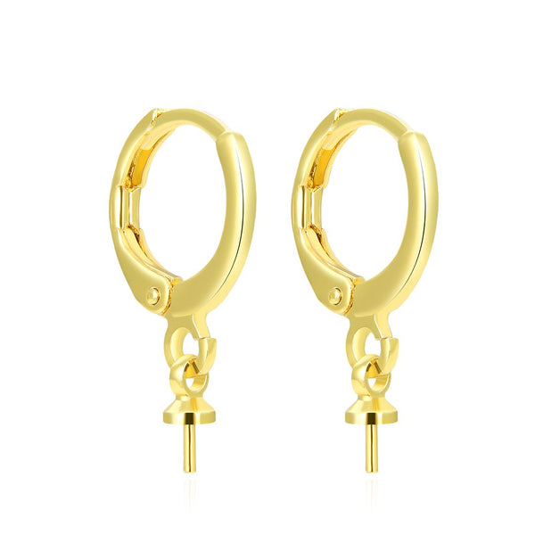 20pcs Tarnish Resistant Round Hoop Huggie Earring Hooks, with 3mm Eye Pin Bail, 18K Yellow Gold Plated Brass, 14mm, BF265