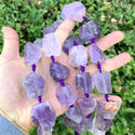 Natural Raw Light Purple Amethyst Crystal Gemstone Beads, Large Drilled Rough Nugget Stone, 15 Inch GA-C2