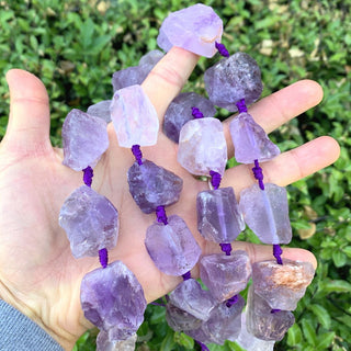 Natural Raw Light Purple Amethyst Crystal Gemstone Beads, Large Drilled Rough Nugget Stone, 15 Inch GA-C2