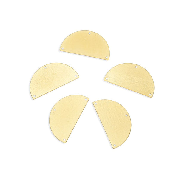 10pcs 35mm 3-Hole Half Round Circle Semicircle Connectors, Tarnish Resistant, 18K Yellow Gold Plated Brushed Brass, BF-A10