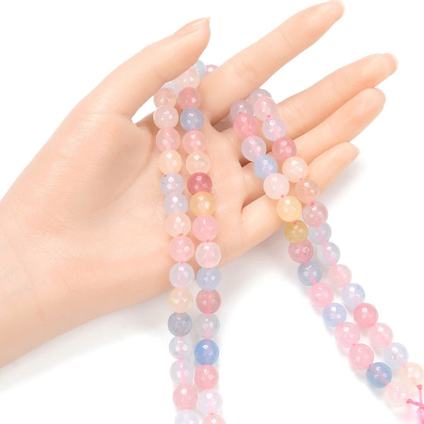 Natural Morganite Jade Gemstone Faceted Round Beads, 10mm, Hole ID 1mm, 14 Inch/1 Strand, GH-G25