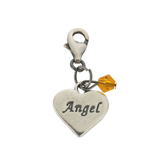 Clip On Solid Sterling Silver Love Heart Angel November Topaz Yellow Birthstone Charm