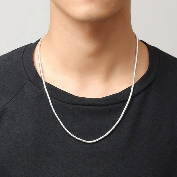1pc 925 Sterling Silver Snake Chain Necklace, Tarnish Resistant Rhodium Plated, 3mm, Thick Large Strong, Length Selections: 18/20/22/24 inch