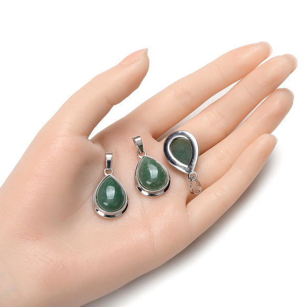 2pcs Natural Green Aventurine Teardrop Gemstone Pendants, 22mm Pear Stone Drops, G2P-J4
