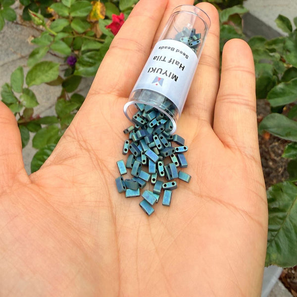 10g Miyuki Half Tila Seed Beads 5x2.3mm, Matte Metallic Iris Blue (HTL-2064)