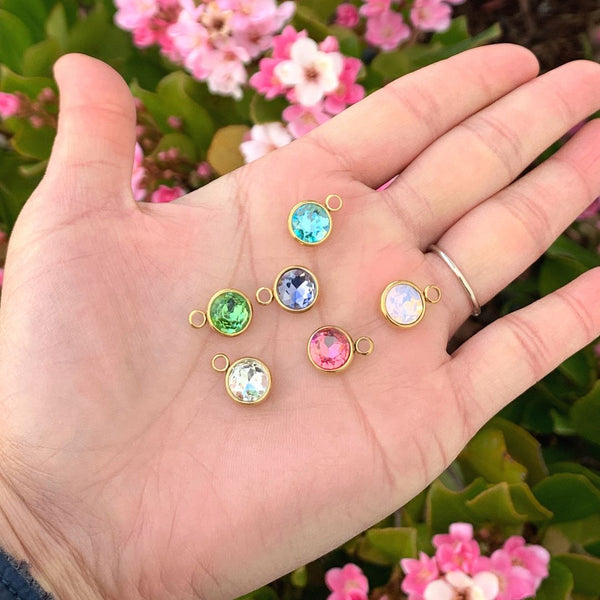 10pcs Grade A October Pink Opal Birthstone Charm Drops, 18K Yellow Gold Plated Stainless Steel, Tarnish Resistant, 10mm, CCP31-10