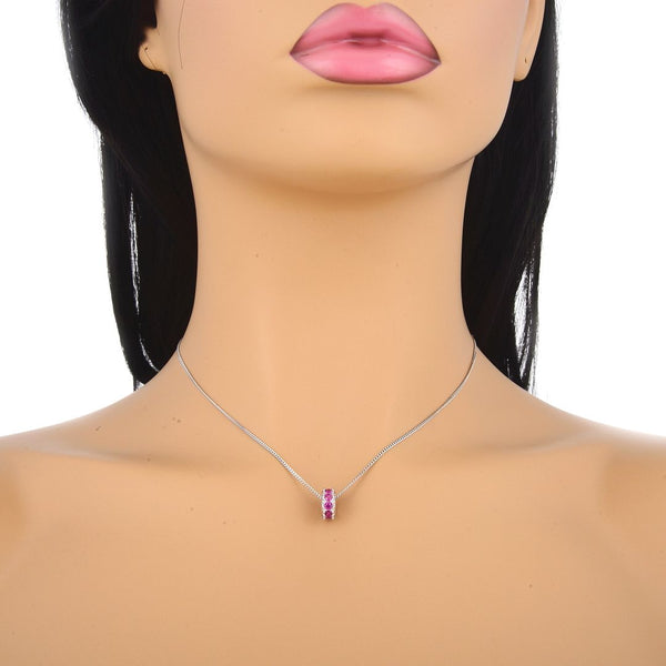 1pc 925 Sterling Silver July Birthstone Bead Charm, Red Ruby Cubic Zirconia CZ, 9.5x5mm, Hole ID 4.5mm, EC1-C7