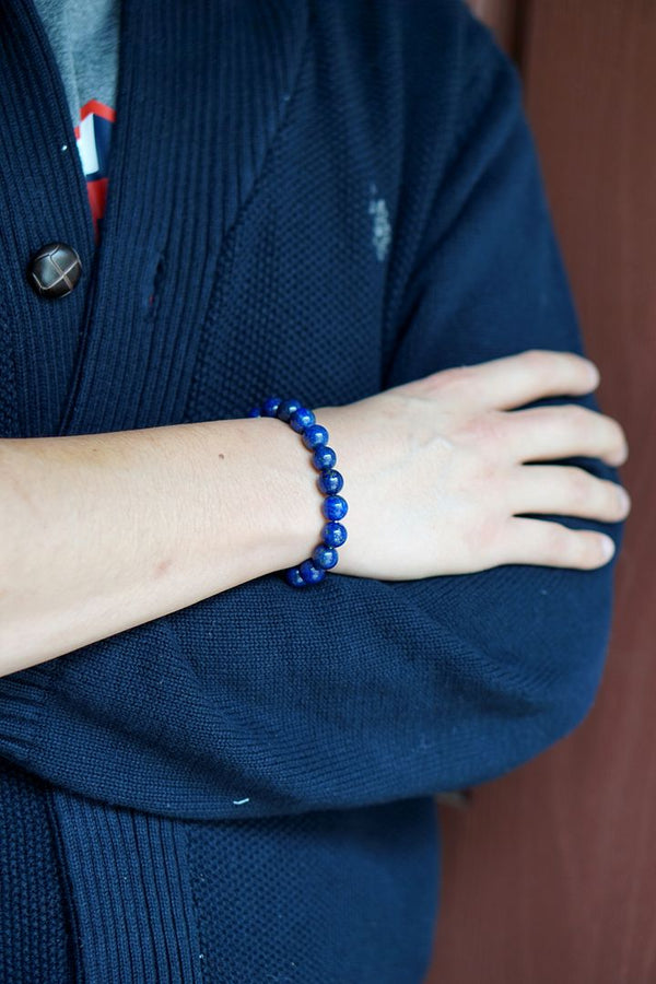 1 Strand Stretch Natural Blue Lapis Lazuli Beaded Gemstone Bracelet, 10mm Bead, Length Selections: 7 inch/7.5 inch/8 inch/8.5 inch