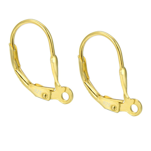 10pcs 925 Sterling Silver Leverback Earring Hooks, Real 18K Yellow Gold Plated, Open Ring, 17mm, SS54-2