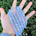 Natural Blue Lace Agate Gemstone Oval Tumbled Pebble Beads, Irregular, 8mm to 10mm, Hole ID 1mm, 15 Inch/1 Strand, GZ12-2