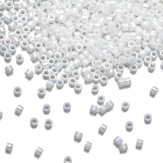 30g Miyuki Delica 11/0 Seed Beads, Opaque Rainbow White Pearl DB202