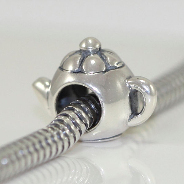 1pc Solid 925 Sterling Silver Cute Teapot Bead Charm, Compatible with Pandora All Other Charm Bracelet, EC11
