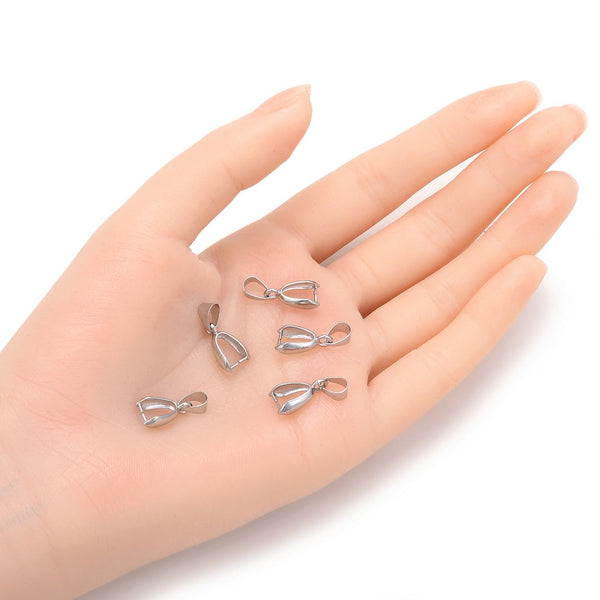 50pcs Pendant Clasp Pinch Bail Clip, 18K White Gold Plated Brass, Size Selections: 15mm/18mm/20mm