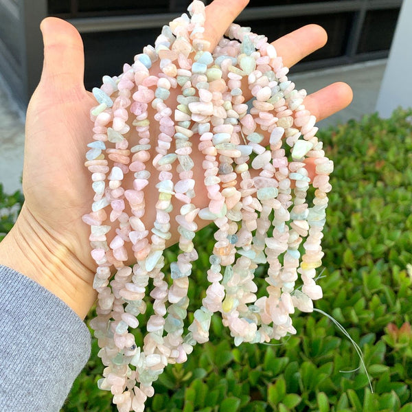 Natural Morganite Beryl Gemstones Chip Beads, Free Form, 5mm-8mm, Hole ID 1mm, 1 Strand/31 Inch, GZ1-29