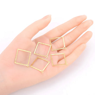20pcs Brushed Raw Brass Diamond Square Pendant Connector, 2-Hole, Unplated/Uncoated, Size Selections: 15mm/22mm