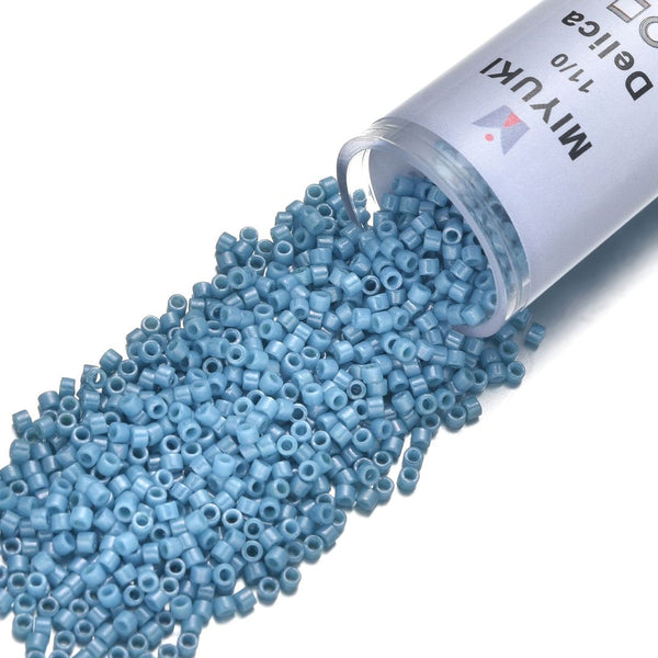 7.5g Miyuki Delica 11/0 Seed Beads, Glazed Luster Turquoise Blue DB218