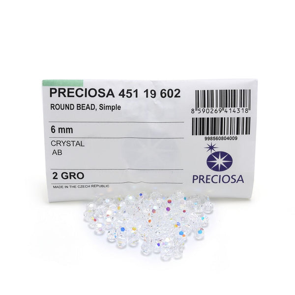 25pcs Preciosa Faceted Round Crystal Beads, Crystal AB, 6mm, Hole ID 1mm, Pre-2R602