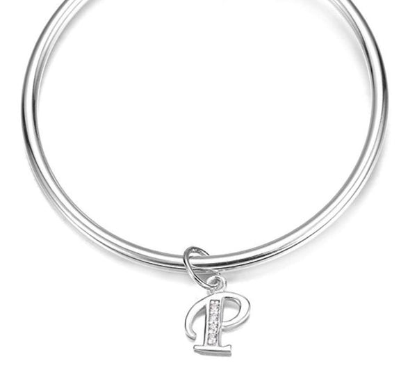 1pc 925 Sterling Silver Letter P Charm, Tarnish Resistant Rhodium Plated, Cubic Zirconia CZ Name Initial Pendant Drop,SSP-C16