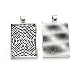 20pcs Large Sturdy Rectangle Bezels, Pendant Base, Antique Silver, Designed for 35x25mm Cabochon Resin Cameo Photo, MC-G7