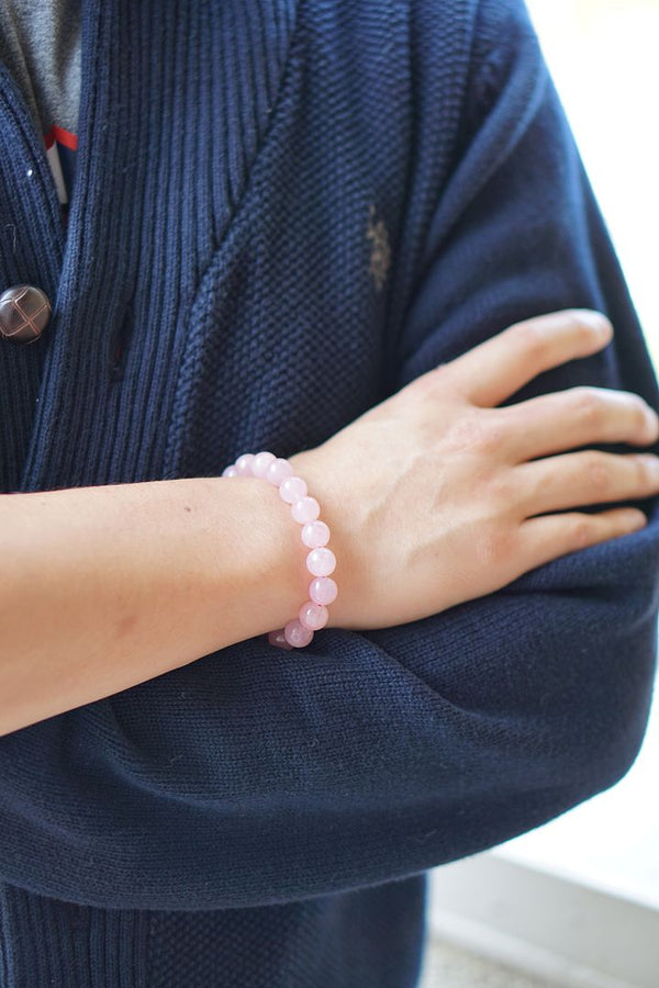 1 Strand Stretch Natural Pink Rose Quartz Beaded Gemstone Bracelet, 10mm Bead, Length Selections: 7 inch/7.5 inch/8 inch/8.5 inch