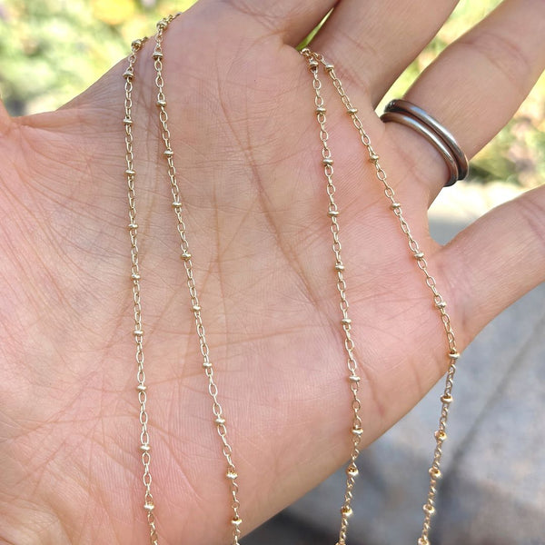 5 Feet 1/20 14K Gold Filled Unfinished Station Cable Chain Link, 1.9mm Beads, Thin Small, Non Tarnish, KG-J1