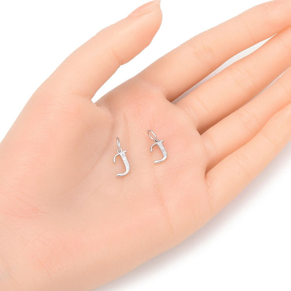 1pc 925 Sterling Silver Letter J Charm, Tarnish Resistant Rhodium Plated, Cubic Zirconia CZ Name Initial Pendant Drop,SSP-C10
