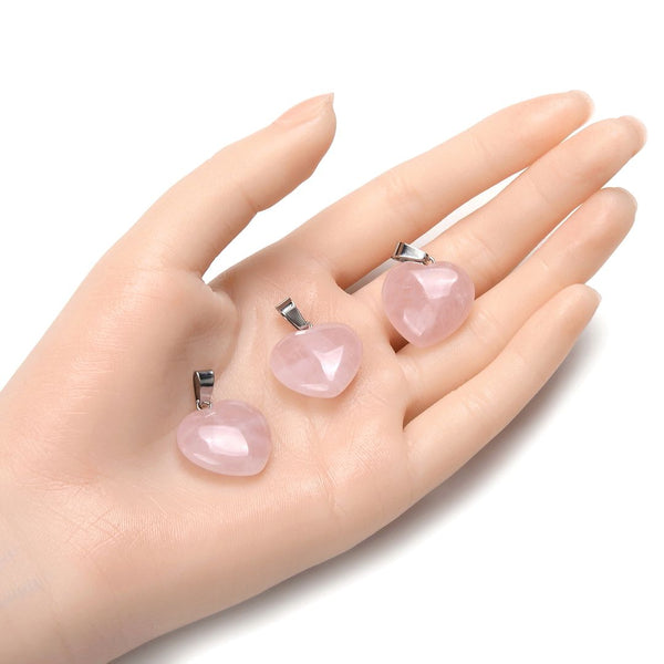 4pcs Natural Pink Rose Quartz Gemstone Pendants, 20mm Heart Shaped Stone Drops, G2P-H3