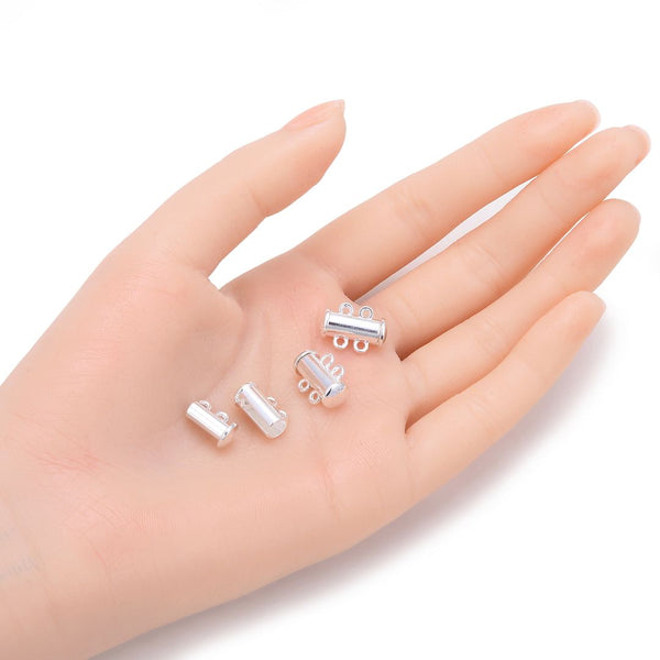 10pcs 2-Strand Magnetic Lock Clasp Sets, Multiple Strands Layering Clasp, Sterling Silver Plated Brass, 15mm, CF228-2