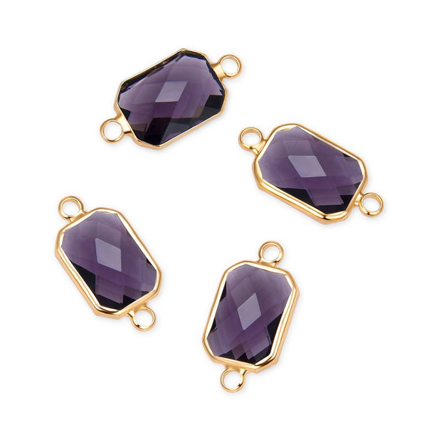 10pcs Grade A February Amethyst Purple Birthstone Rectangle Radiant Cut Links, 18K Yellow Gold Plated Brass, 14mm, CCP12-G2