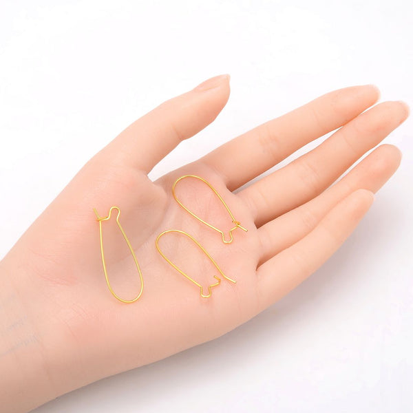 50pcs Tarnish Resistant Kidney Earring Hooks, 18K Yellow Gold Plated Brass, Size Selections: 18mm/25mm/30mm/36mm/43mm/47mm