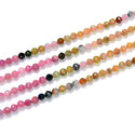 Natural Multi-color Tourmaline Gradient Shade Gemstone Tiny Small Faceted Round Beads, 3mm, Hole ID 0.6mm, 15 Inch/1 Strand, GK3-3