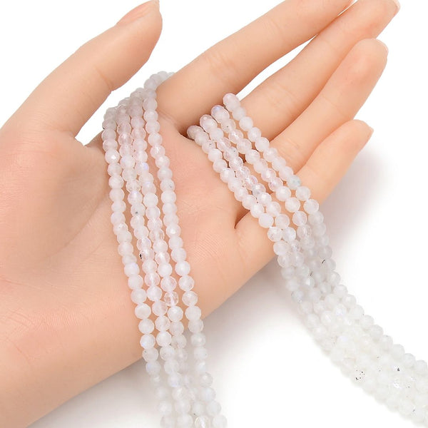 Natural Blue Moonstone Gemstone Tiny Small Faceted Round Beads, 4mm, Hole ID 0.6mm, 15 Inch/1 Strand, GK4-7