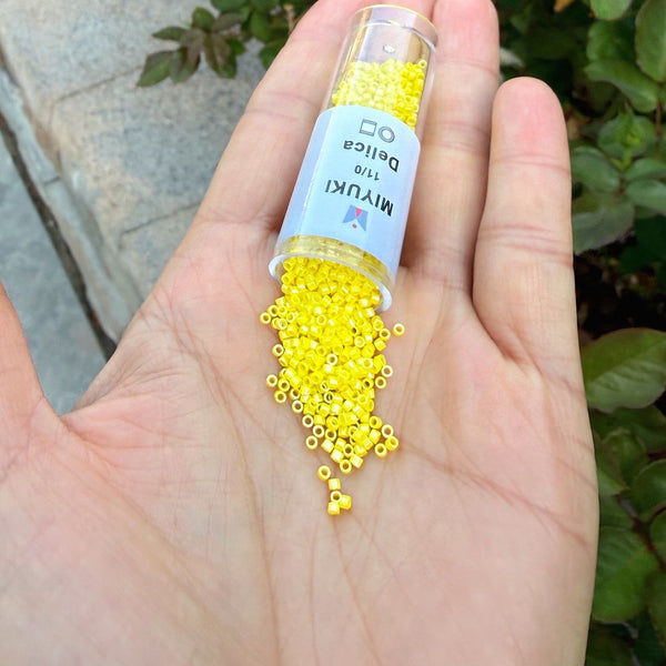 7.5g Miyuki Delica 11/0 Seed Beads, Opaque Rainbow Yellow DB160