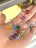 1 Set/12pcs Mixed Clip On Dangle Birthstone Charm Drops, 10mm Round Crystal Beads, Sterling Silver Plated Clasps, BL4