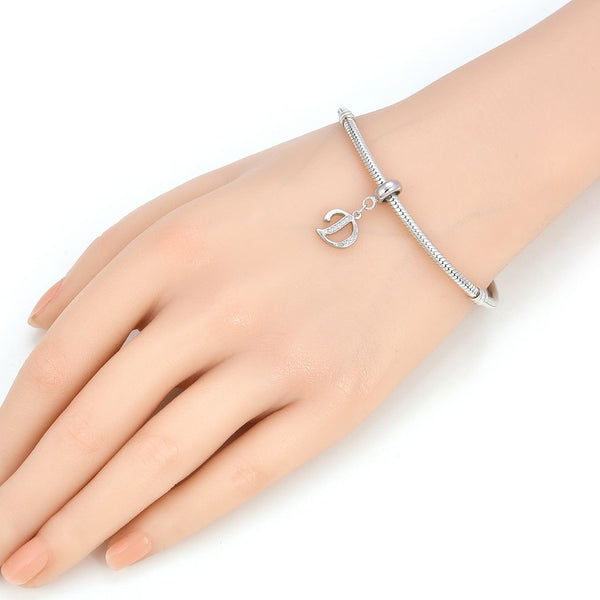 1pc 925 Sterling Silver Letter D, Alphabet Charm Pendant Drop, 18mm Long, Hole ID 4.5mm, EC3-A4