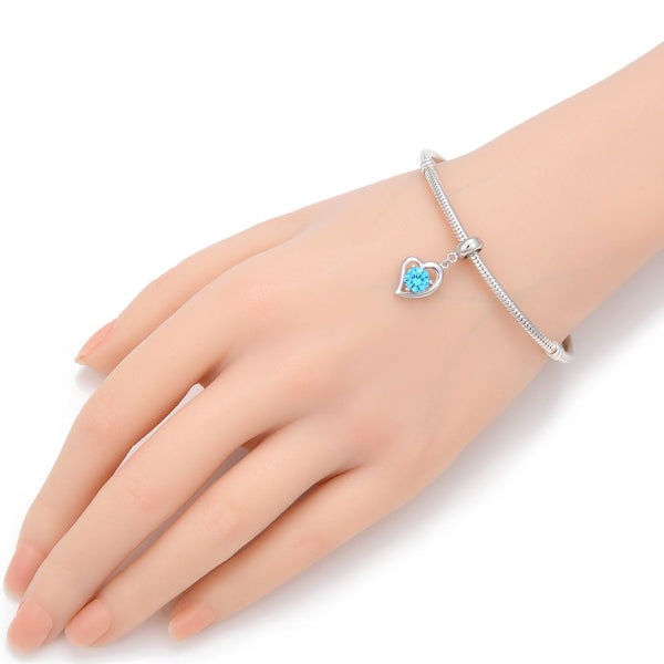 1pc 925 Sterling Silver Love Heart December Birthstone Charm Drop, Blue Zircon Cubic Zirconia CZ, 26mm (1 inch) Long, Hole ID 4.5mm, EC1-E12