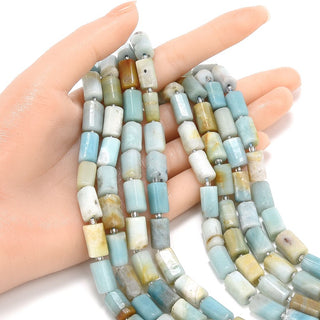 Natural Multi-color Blue Amazonite Gemstone Faceted Tube Beads, 12x7mm, Hole ID 1mm, 15 Inch/1 Strand, GZ8-6