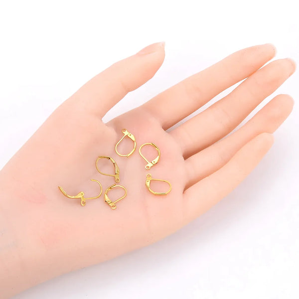 50pcs Raw Brass Strong Leverback Earring Hooks, Open Jump Ring, 15mm, Unplated/Uncoated, CX193
