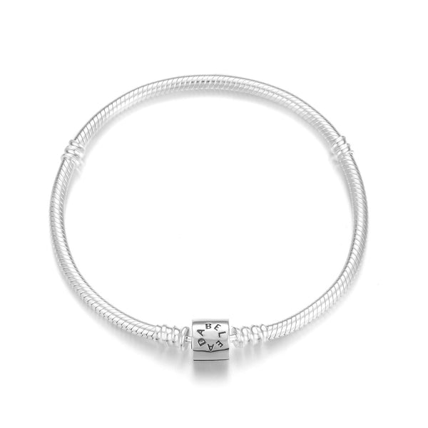1pc 925 Sterling Silver 3mm Snake Chain Charm Bracelet, Snap Lock Barrel Clasp, Length Selections: 7 inch/7.5 inch/8 inch/8.5 inch