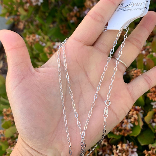 1pc 925 Sterling Silver Diamond Cut Flat Cable Link Chain Necklace, Tarnish Resistant Rhodium Plated, 2.2mm, Length Selections: 18/20/22/24/26 inch