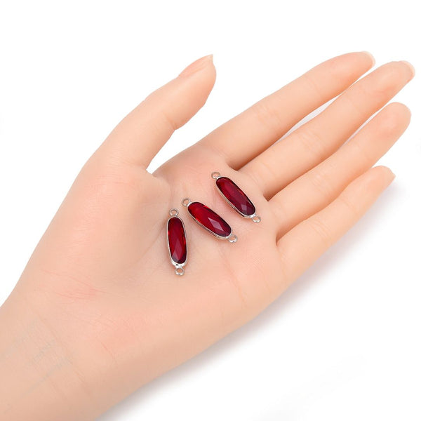 10pcs Grade A January Siam Red Rectangle Bar Birthstone Links, Sterling Silver Plated Brass, 21x7mm, CCP9-S1