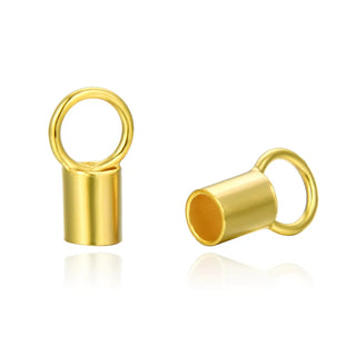 20pcs 925 Sterling Silver Crimp End Caps, Real 18K Yellow Gold Plated, Cord End Caps, Hole ID Selections: 1.5mm/2mm/2.5mm/3mm