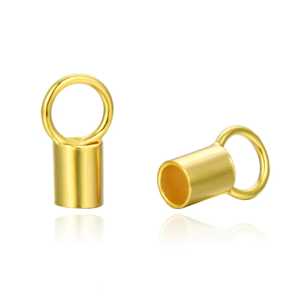 20pcs 925 Sterling Silver Crimp End Caps, Real 18K Yellow Gold Plated, Cord End Caps, Hole ID Selections: 1.5mm/2mm/2.5mm/3mm