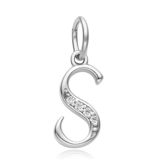 1pc 925 Sterling Silver Letter S Charm, Tarnish Resistant Rhodium Plated, Cubic Zirconia CZ Name Initial Pendant Drop,SSP-C19